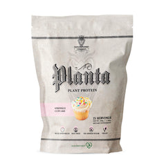 Ambrosia Planta protein powder jar highlights plant-based 20g protein per serving