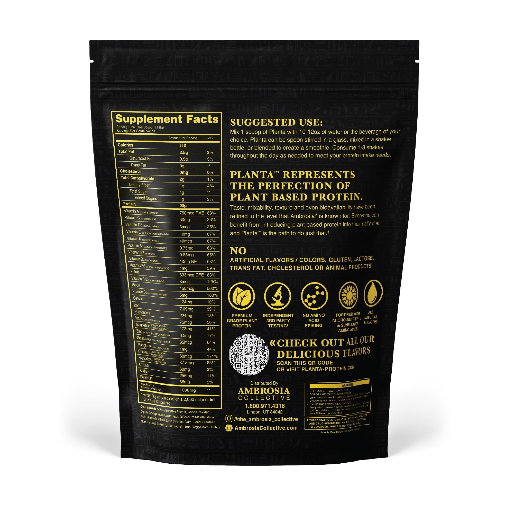 Ambrosia Planta protein scoop-mix highlights smooth texture for easy blends.