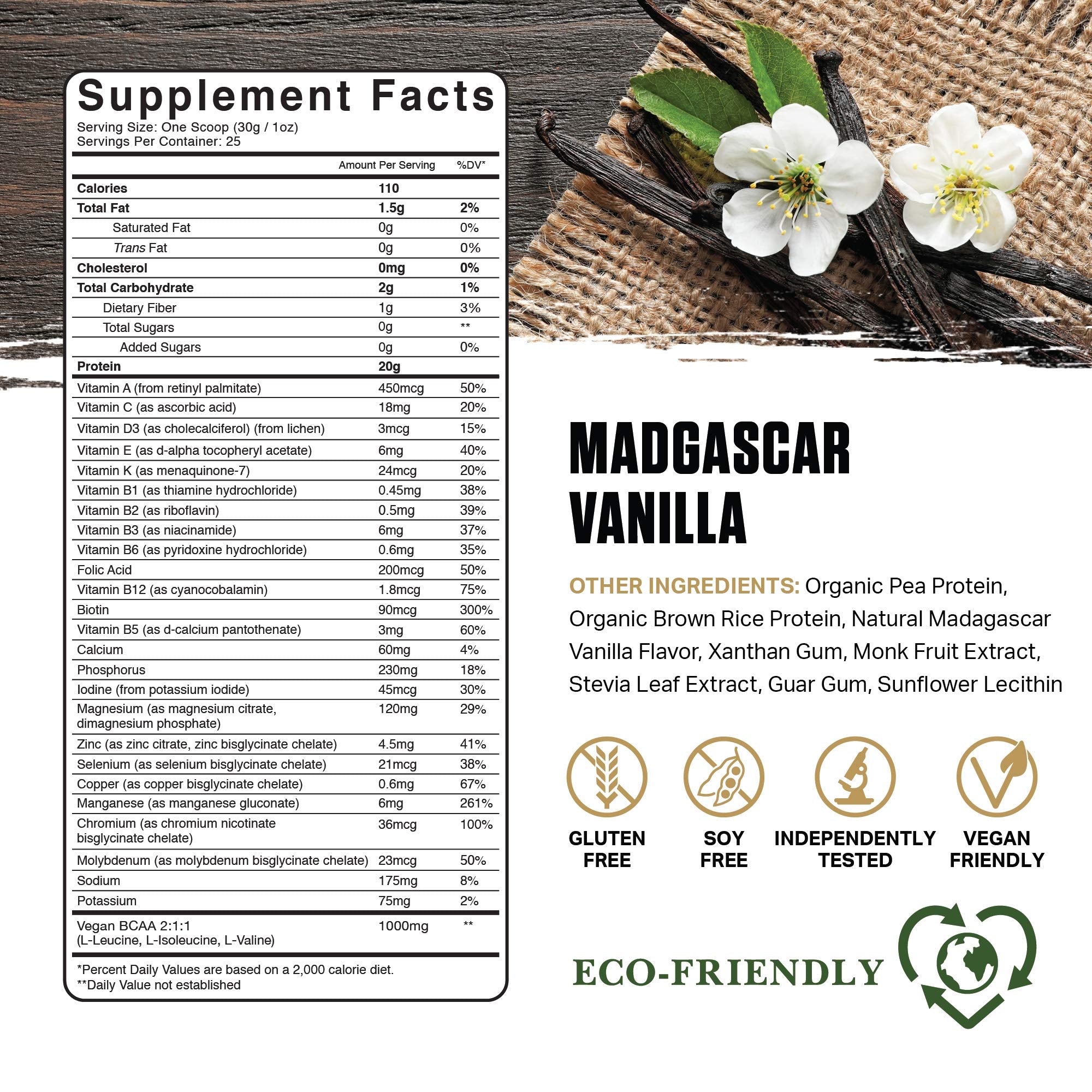 Ambrosia Planta scoop in water, delivering 20g protein per serving.
