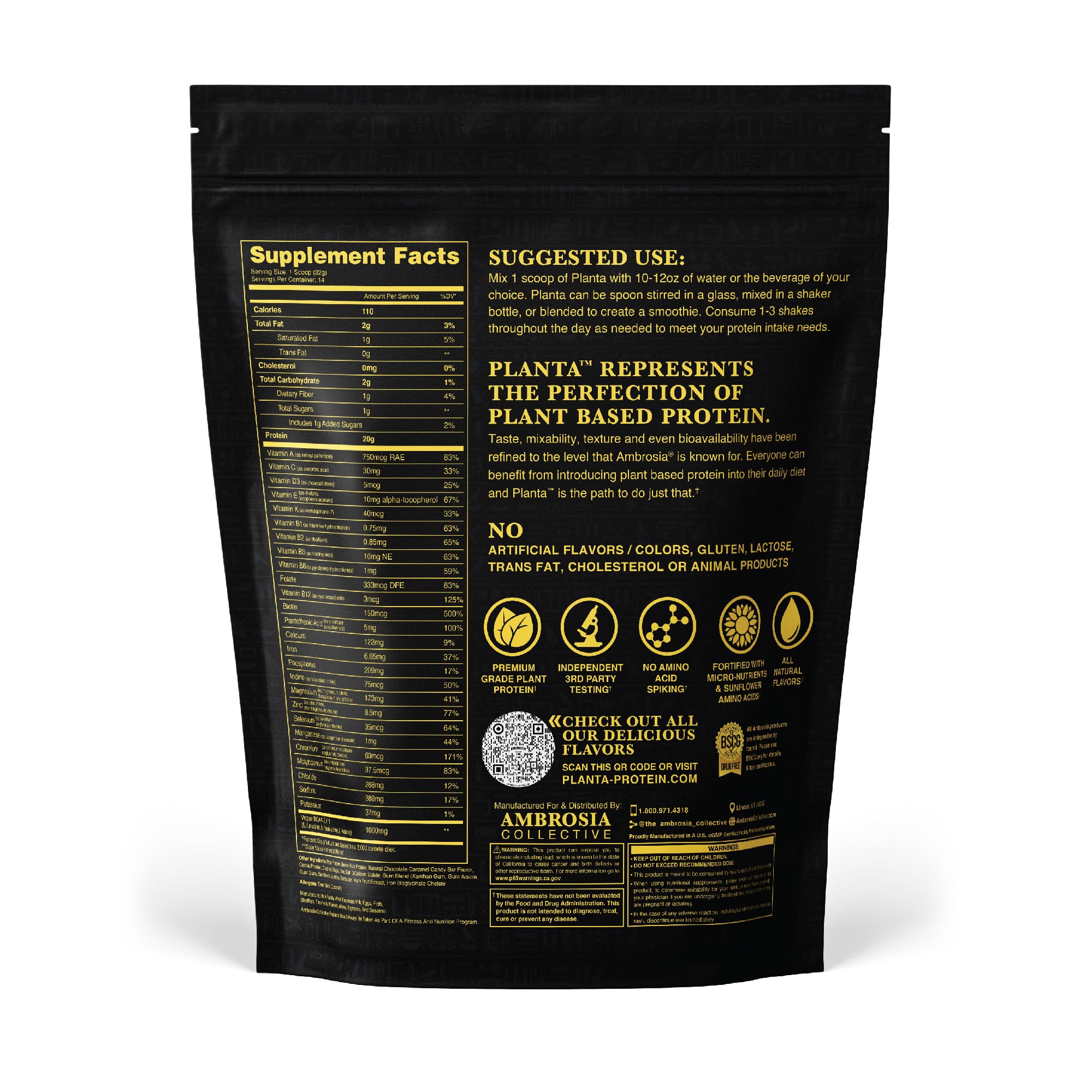 Ambrosia Planta protein scoop highlights convenient daily nutrition.