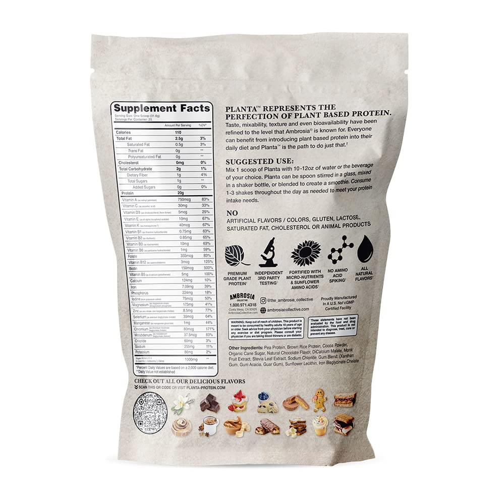 Ambrosia Planta scoop with powder delivering 20g protein per serving