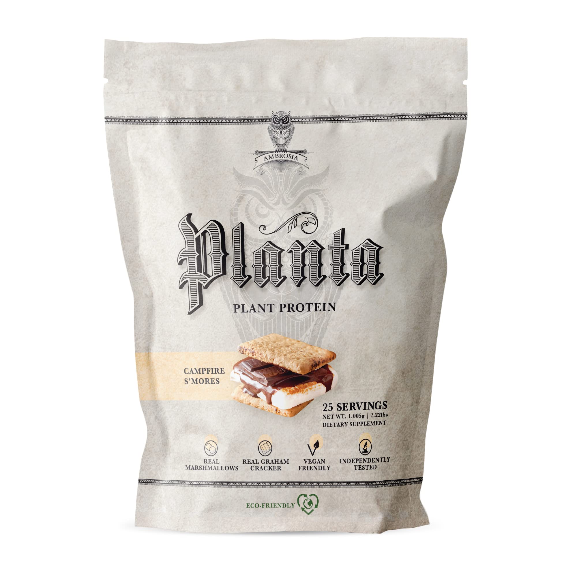 Ambrosia Planta scoop reveals 20g protein per serving for lean fueling.