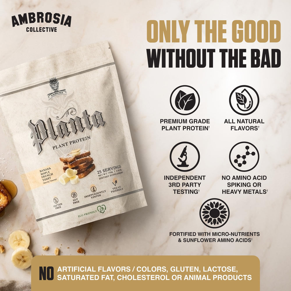 Ambrosia Planta vegan keto-friendly label on canister.