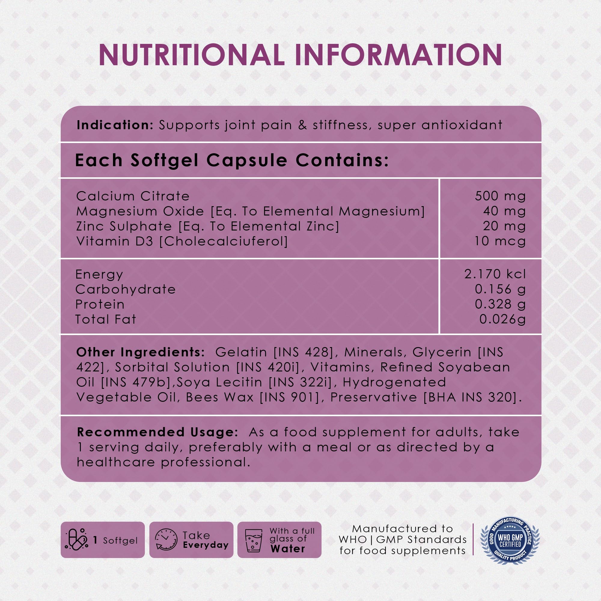 Ambrosial calcium magnesium zinc with d3 label on bottle communicates purity and ingredients.