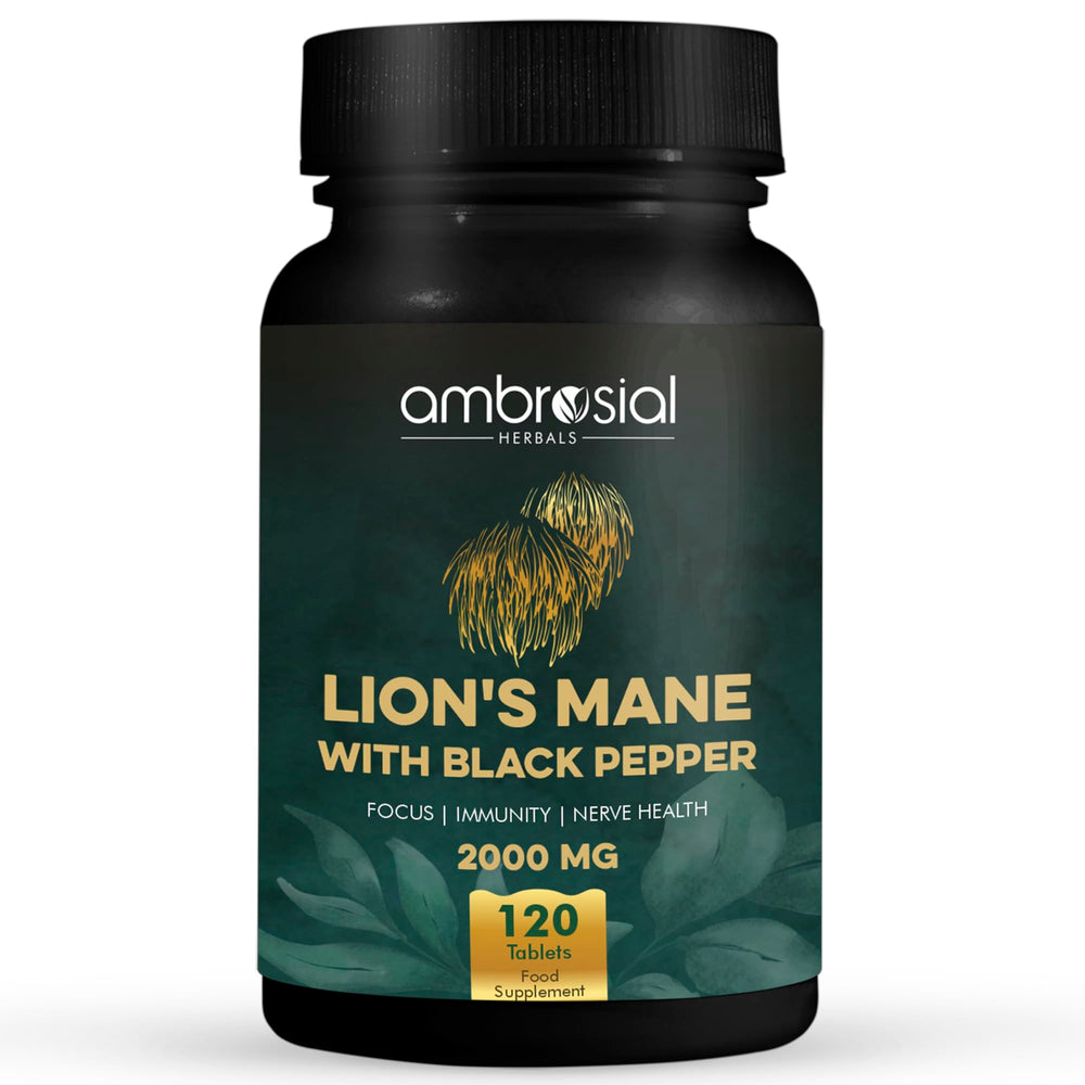 Ambrosial Lions Mane bottle pour shows convenient daily supplementation