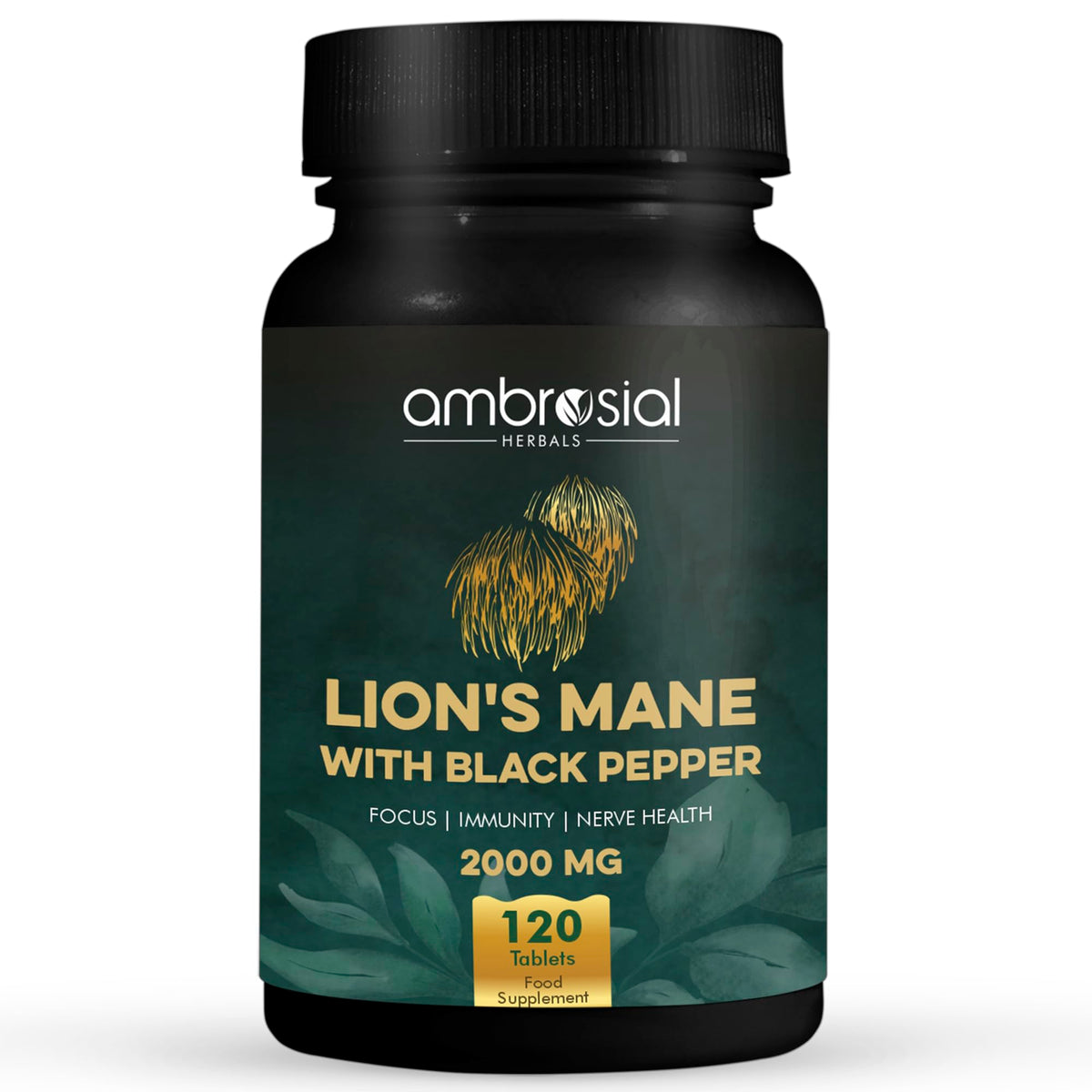 Ambrosial Lions Mane bottle pour shows convenient daily supplementation