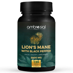 Ambrosial Lions Mane bottle pour shows convenient daily supplementation
