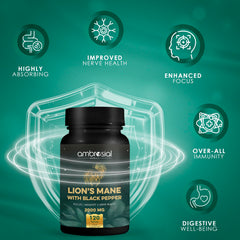Ambrosial Lions Mane capsules close-up for easy swallowing