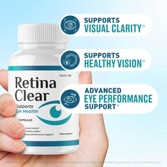 AMACARE Retina Clear capsules pour showing convenient daily dose for eye wellness.