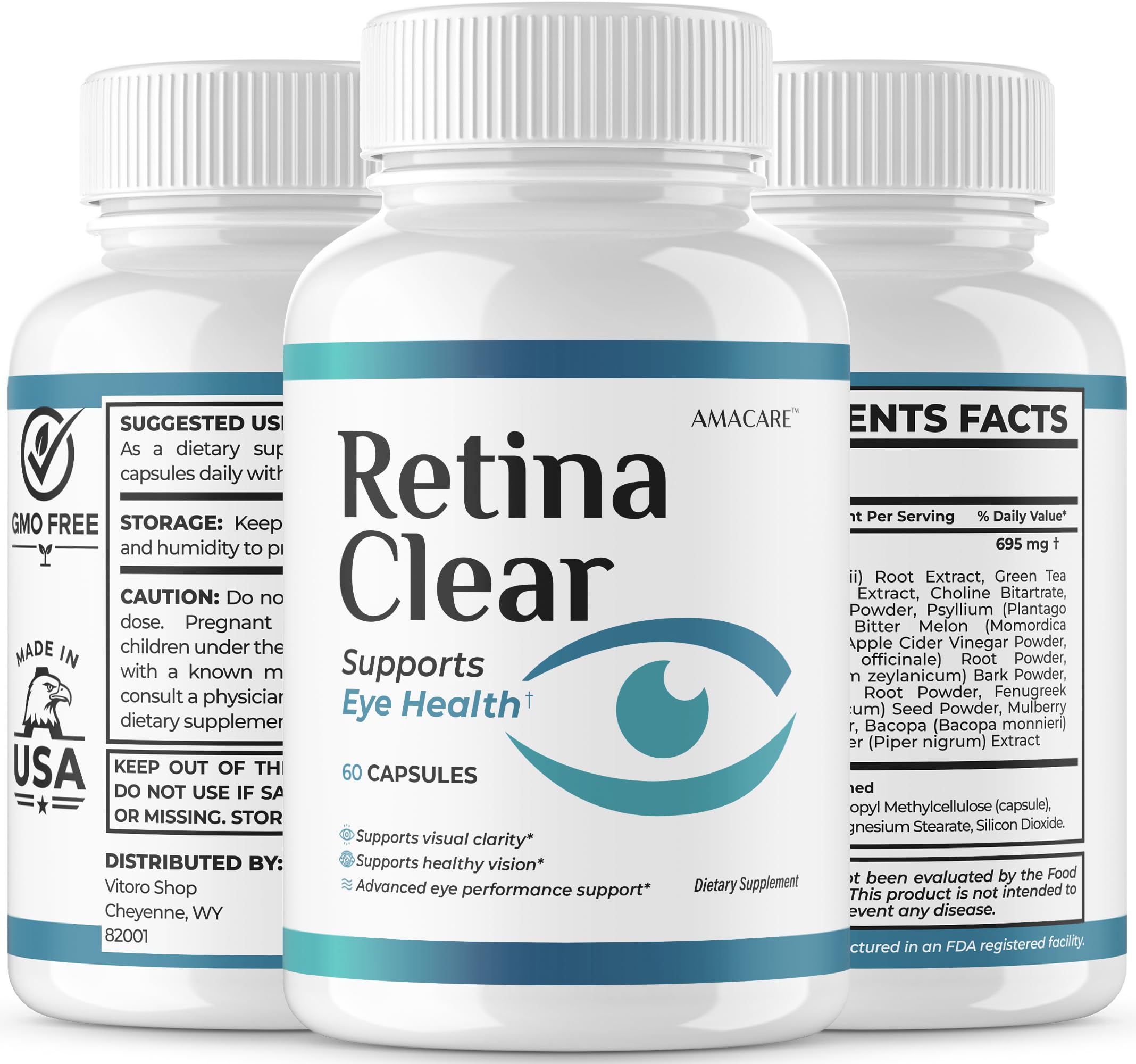 AMACARE Retina Clear gift-pack three-month supply for steady eye care.