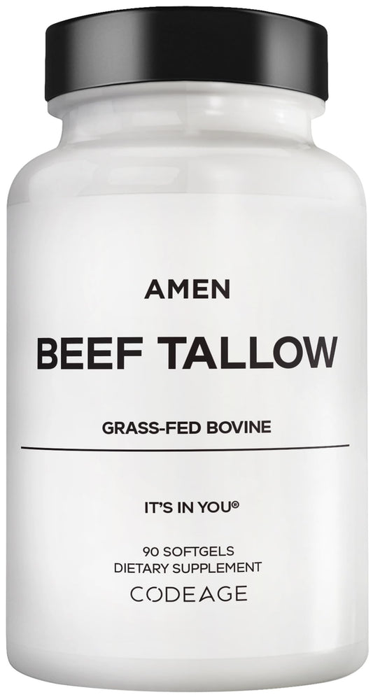 Amen Beef Tallow softgel bottle, a convenient daily supplement