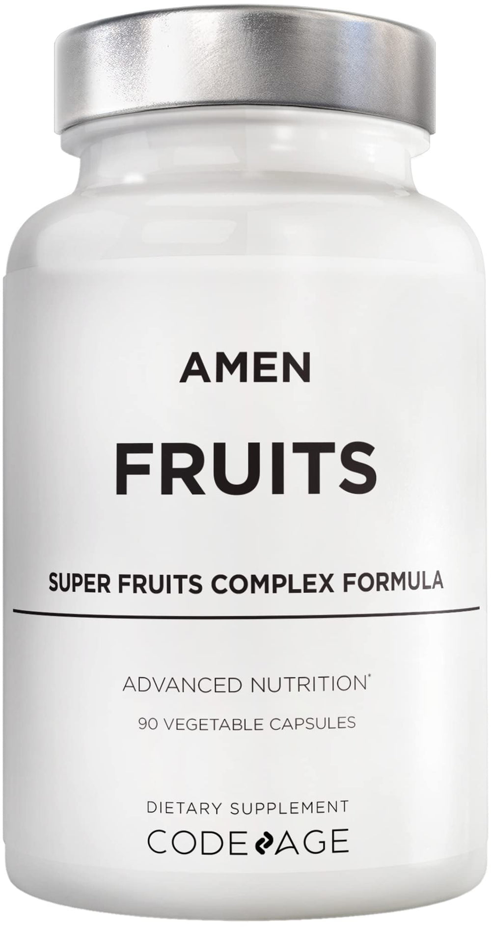 Amen Fruits bottle front, a convenient daily supplement for busy mornings.