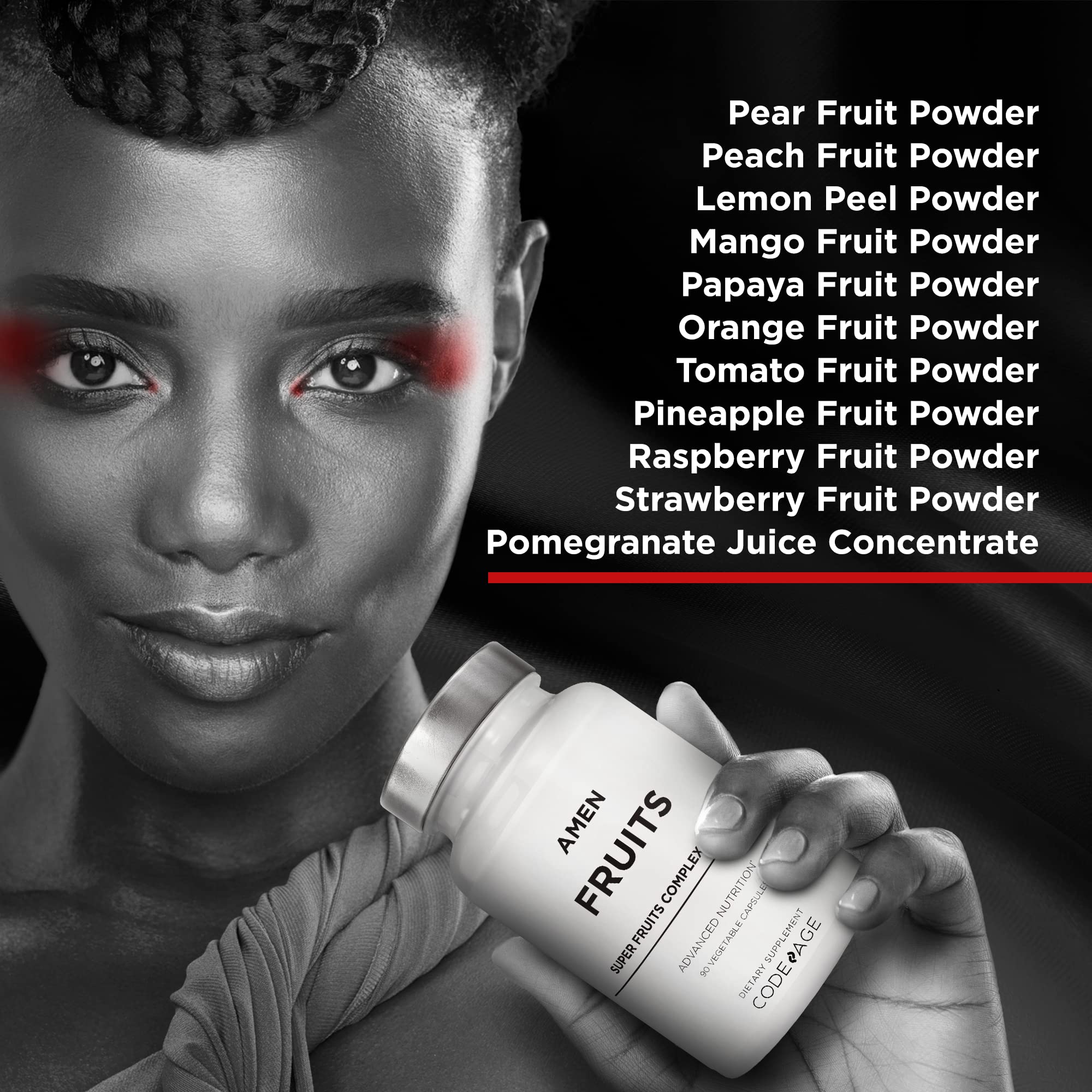 Amen Fruits capsules in hand, portable daily nutrition on the go.
