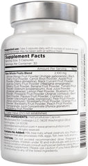 Amen Fruits label detail, showcasing non-GMO, USA-made production.