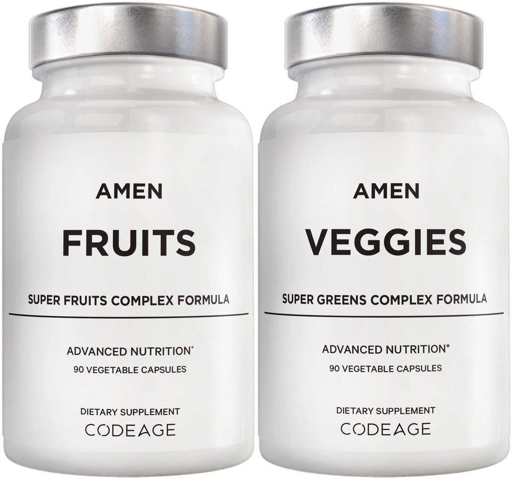 Amen Fruits + Veggies bundle box showing a comprehensive vegan multivitamin for daily wellness.