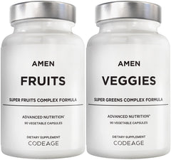 Amen Fruits + Veggies bundle box showing a comprehensive vegan multivitamin for daily wellness.