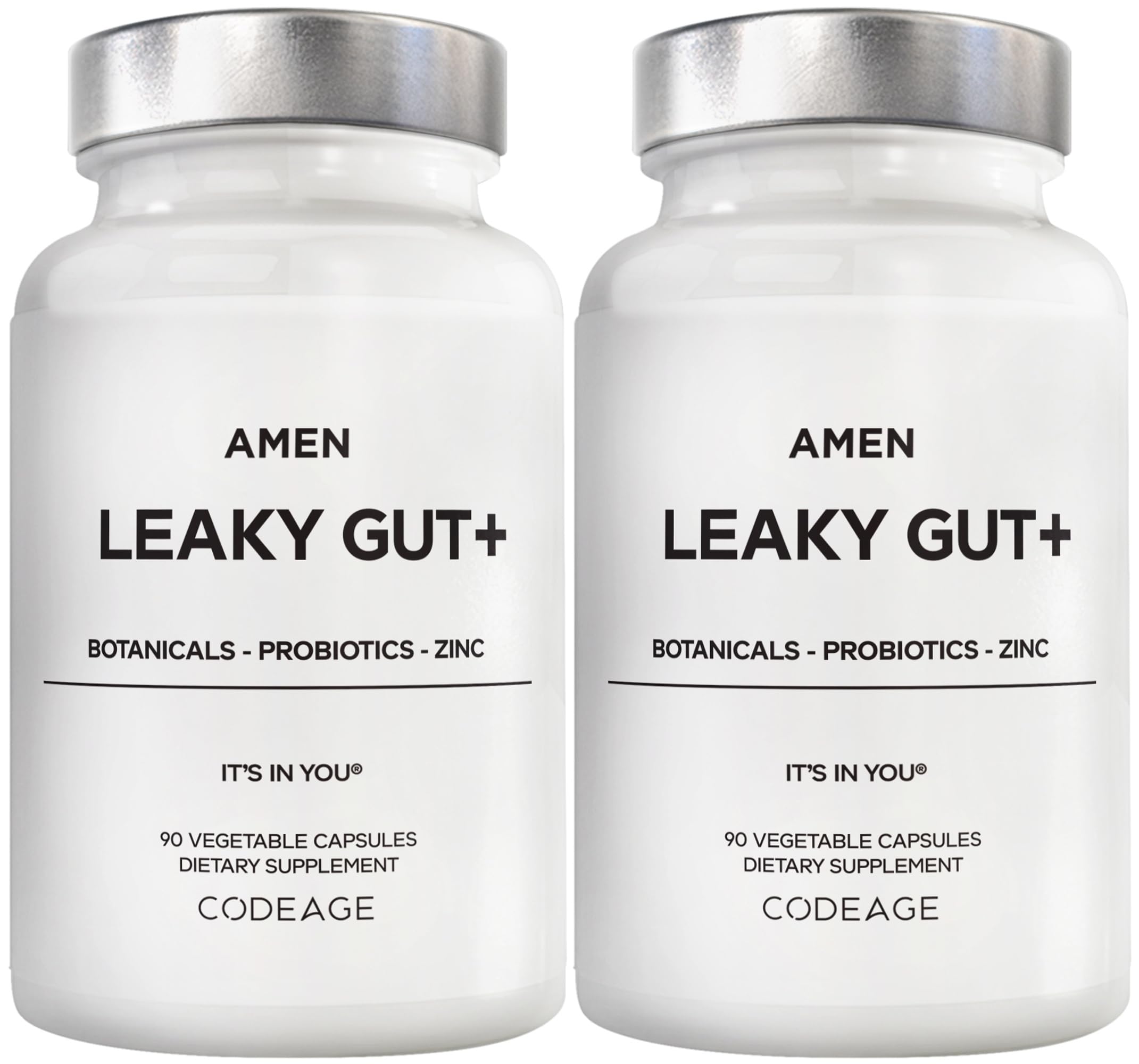 Amen Leaky Gut bottle with capsules for daily digestive support.