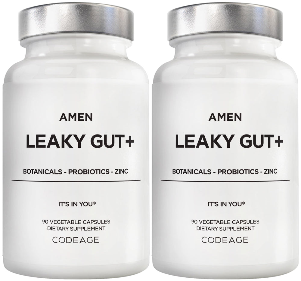 Amen Leaky Gut bottle with capsules for daily digestive support.
