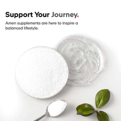 Amen Prebiotic Fiber ingredients panel shows inulin and acacia.