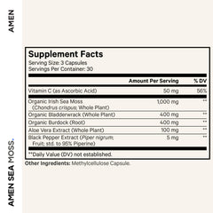 Amen Sea Moss capsules closeup for easy daily intake.