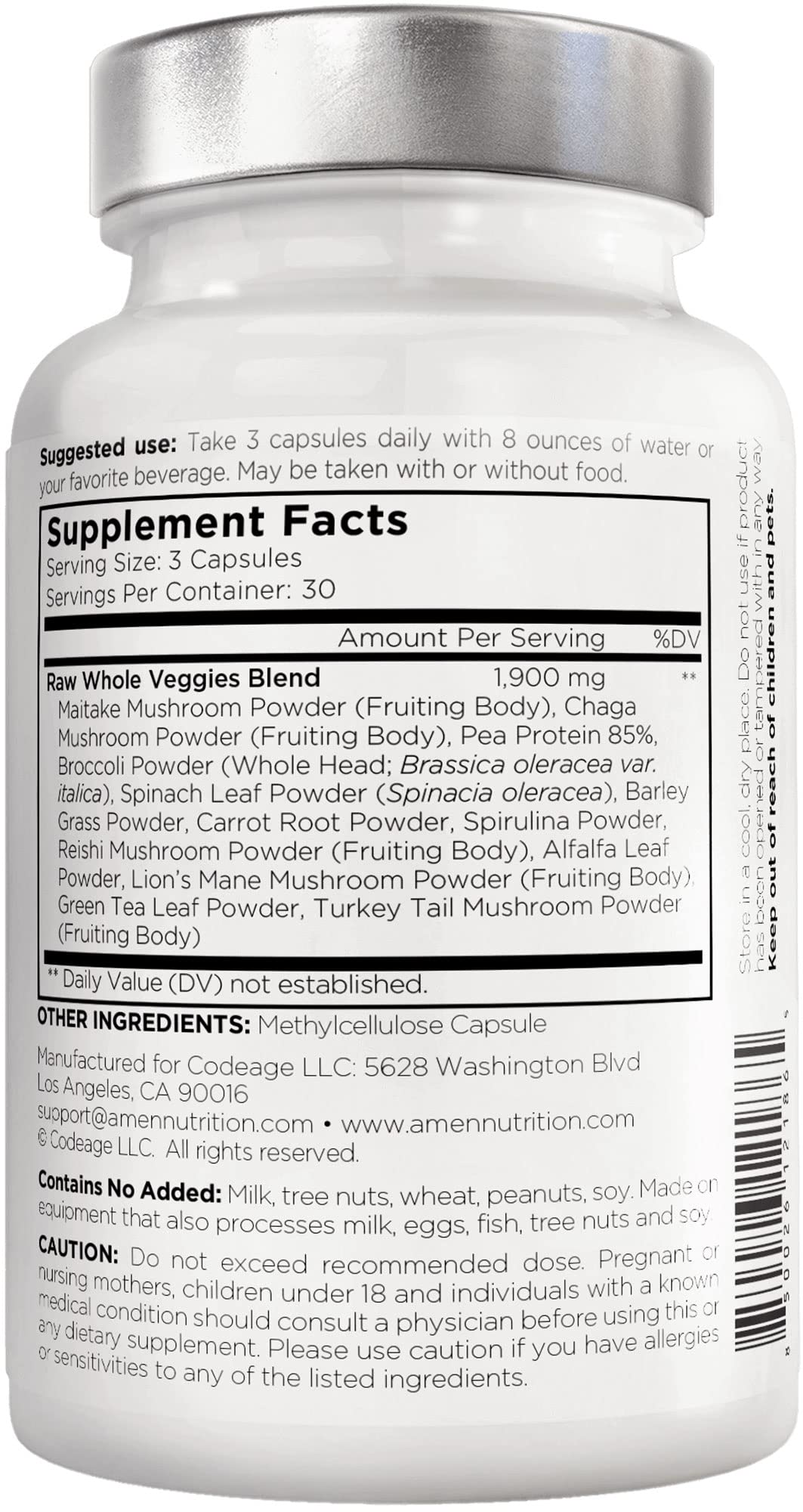 Amen Veggies mushroom-complex powders emphasize plant compounds