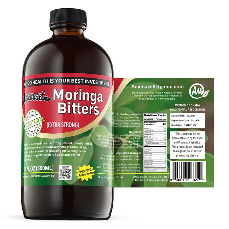Amenazel Moringa Bitters bottle for gentle digestion support.