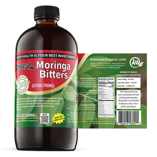 Amenazel Moringa Bitters bottle for gentle digestion support.