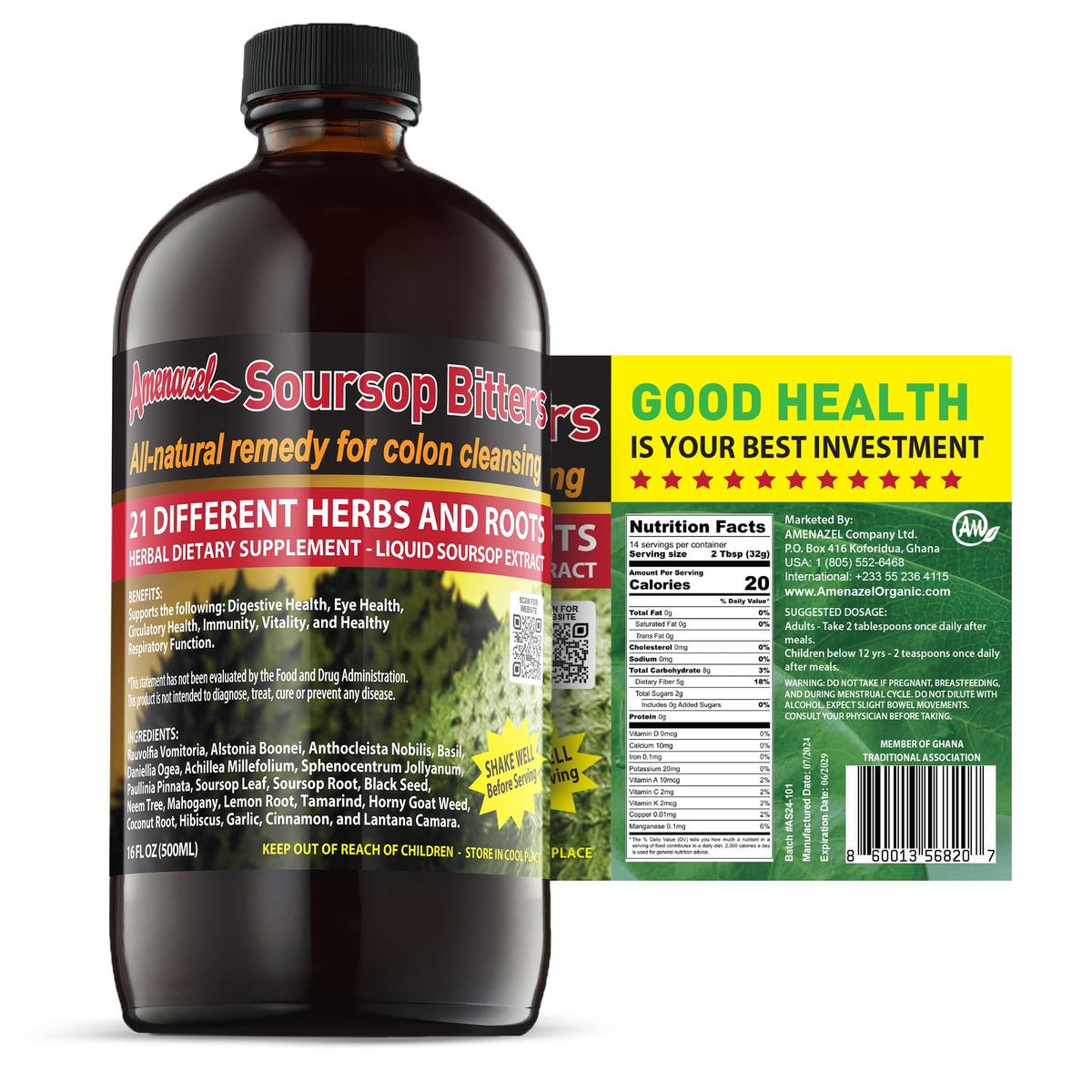 Amenazel Soursop Bitters bottle for cocktails and flavor enhancement.