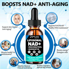 AMENQ hHEALTH NAD ingredient label shows liposomal NR and Resveratrol.