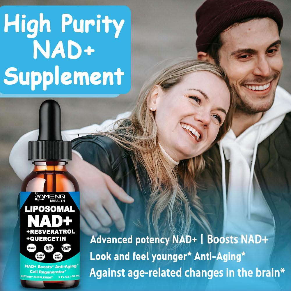 AMENQ hHEALTH NAD packaging highlights vegan, non-GMO, and clean-label formulation.