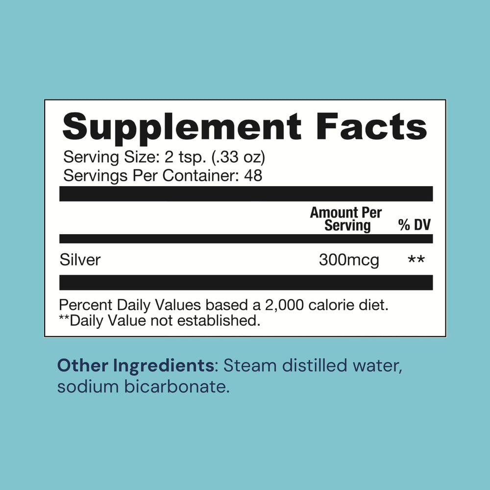 Ameo Life label closeup highlights 30 ppm colloidal silver and USA-made quality.