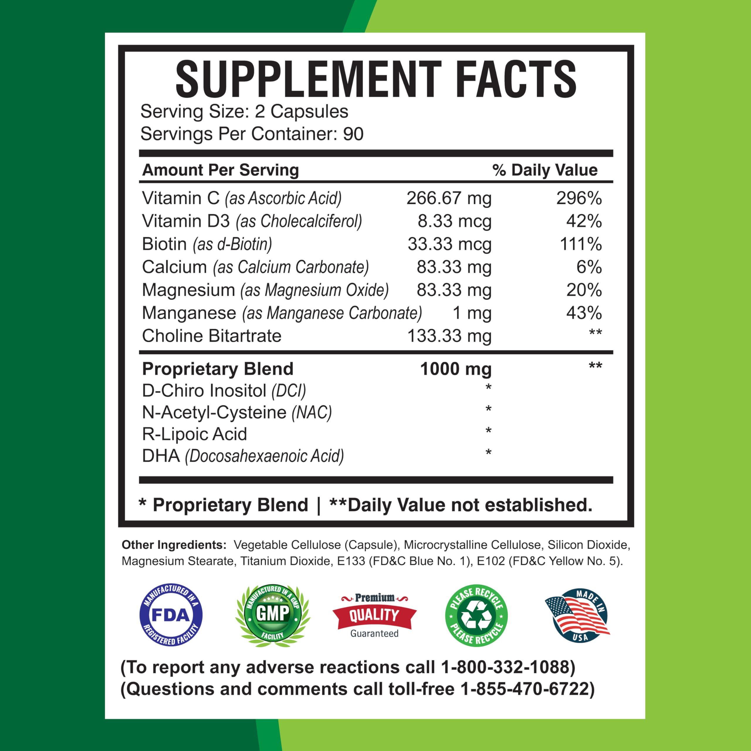 America Medic & Science WFS Plus label close-up emphasizing key prenatal nutrients.