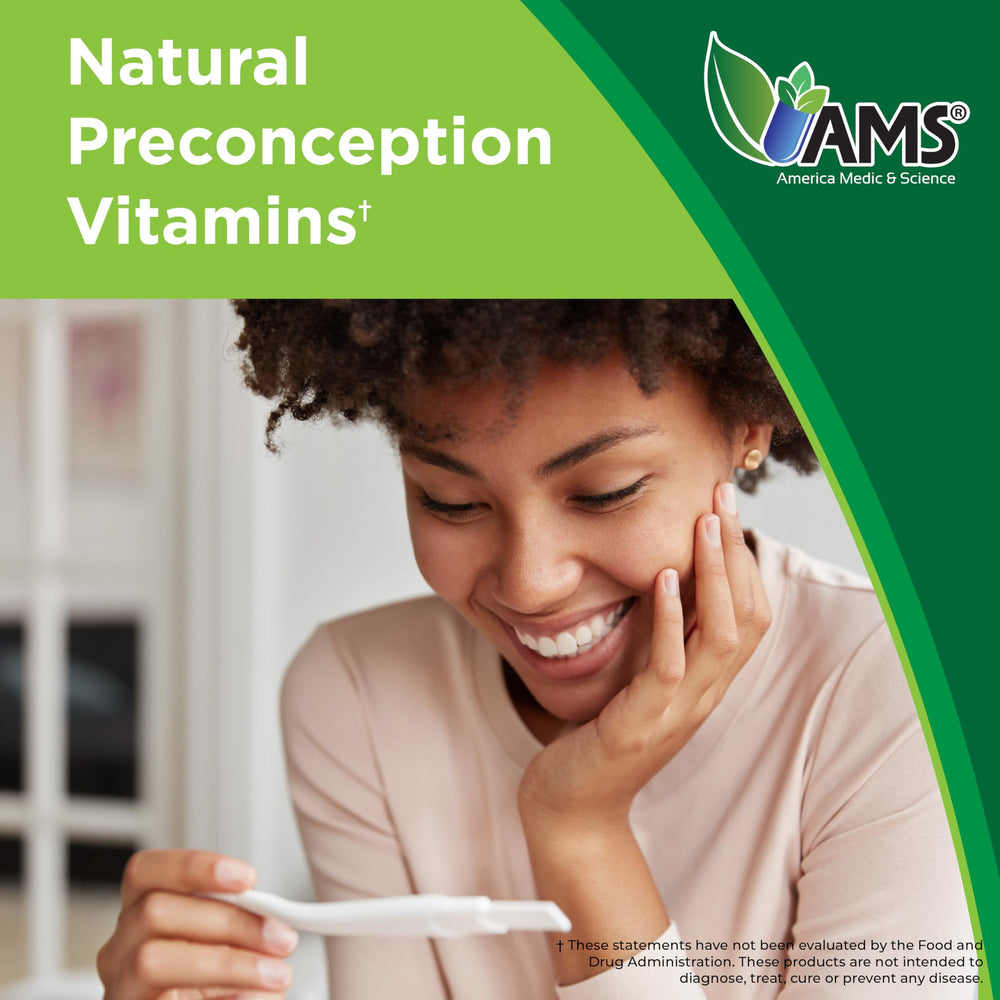 America Medic & Science WFS Plus preconception vitamins lineup highlighting folic acid and DHA.