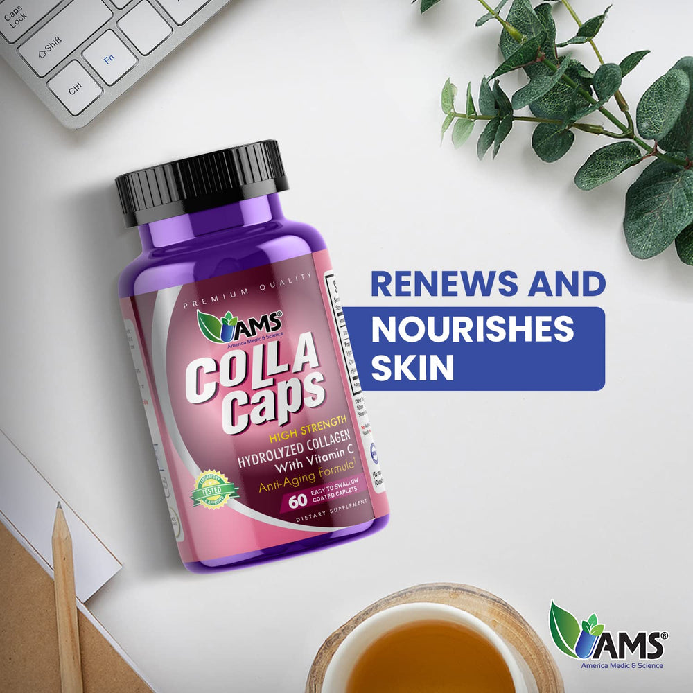 America Medic and Science Colla Caps pour shows convenient daily dosage for routine use.