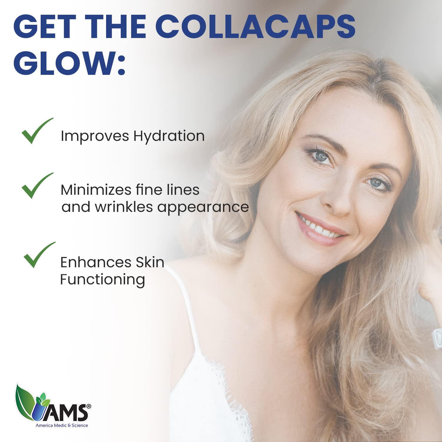 America Medic and Science Colla Caps skin elasticity focus emphasizes renewed skin feel.