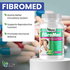 FibroMed capsules closeup shows easy-to-swallow daily capsules.