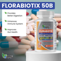 America Medic & Science Florabiotix Probiotic bottle pour demonstrates quick daily intake.