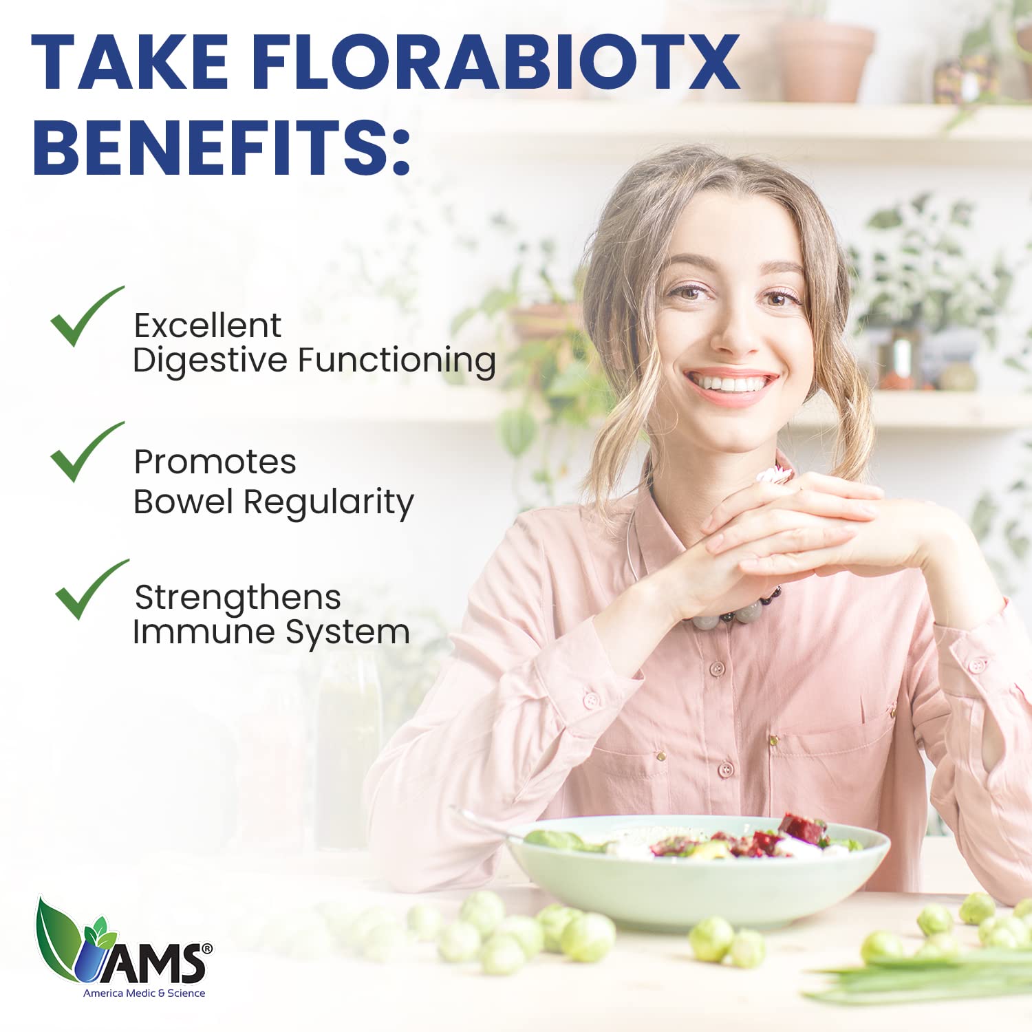 America Medic & Science Florabiotix Probiotic health journey image hints at daily gut wellness.