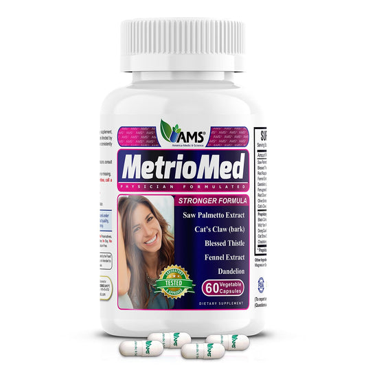 MetrioMed bottle supports daily hormonal balance for women