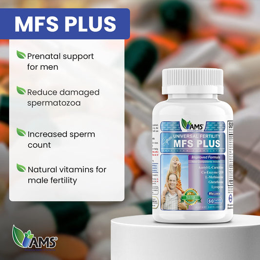 America Medic & Science MFS Plus capsules closeup, easy-to-swallow daily capsules.