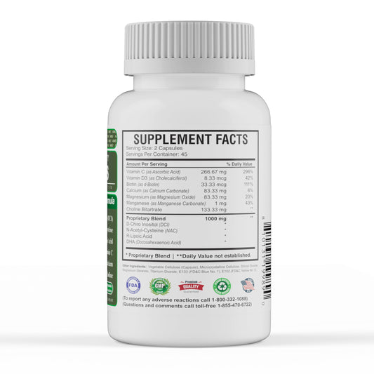 America Medic & Science WFS Plus bottle side with DHA ingredient highlights.