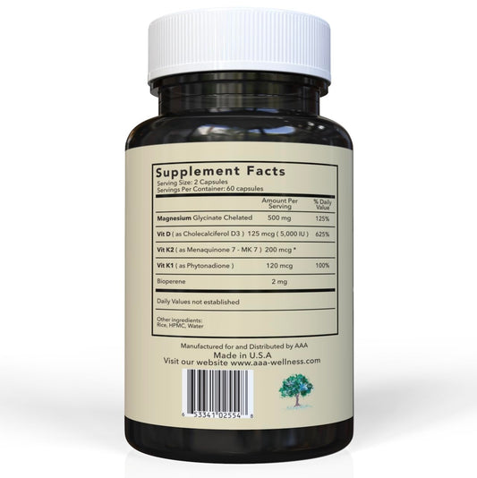 American Anti-Aging Magnesium Glycinate capsules with Bioperine for enhanced absorption.