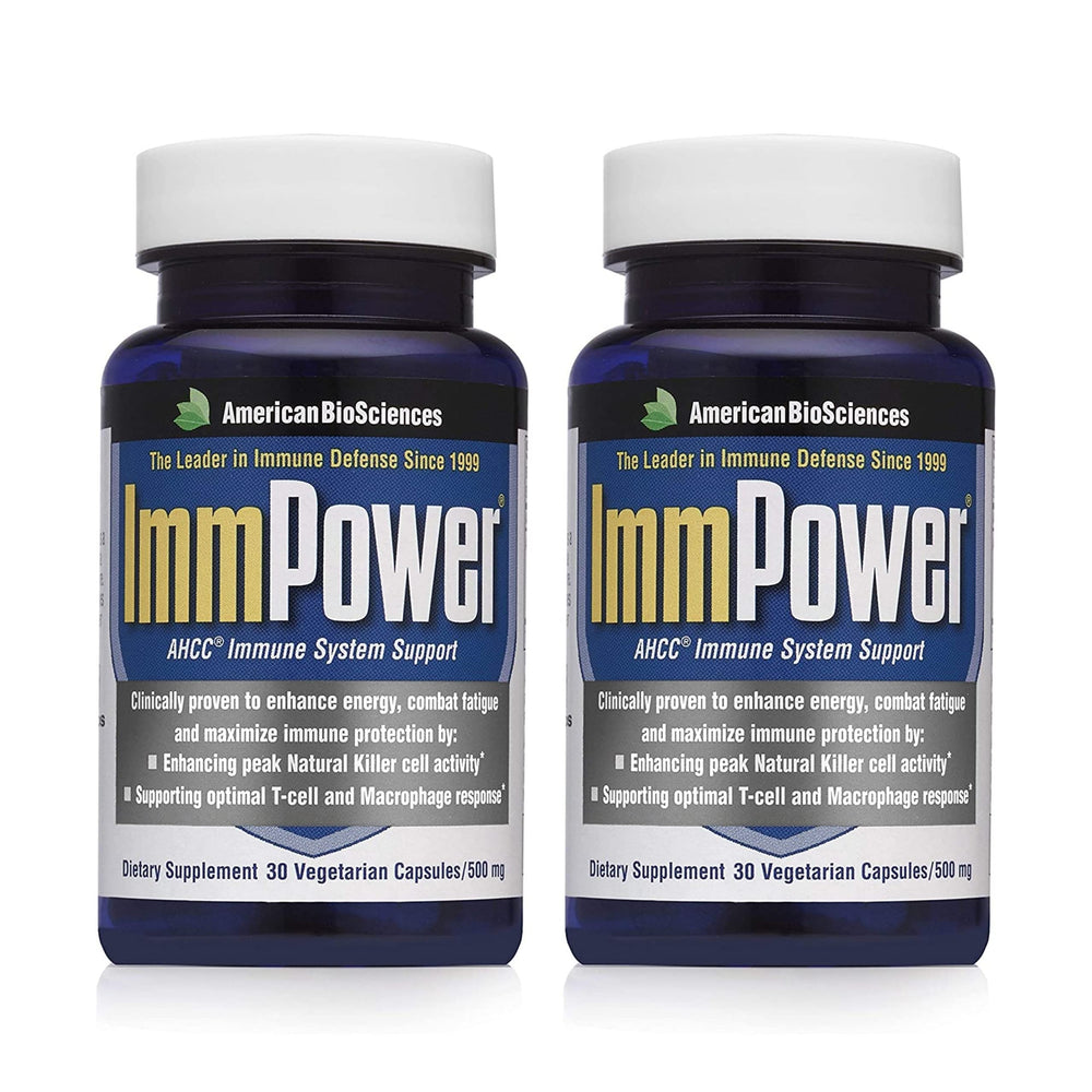 American BioSciences ImmPower bottle front highlights AHCC-based immune support potential.