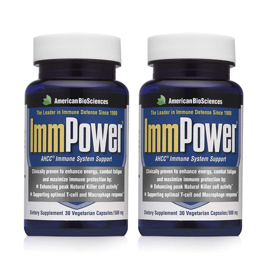 American BioSciences ImmPower bottle front highlights AHCC-based immune support potential.