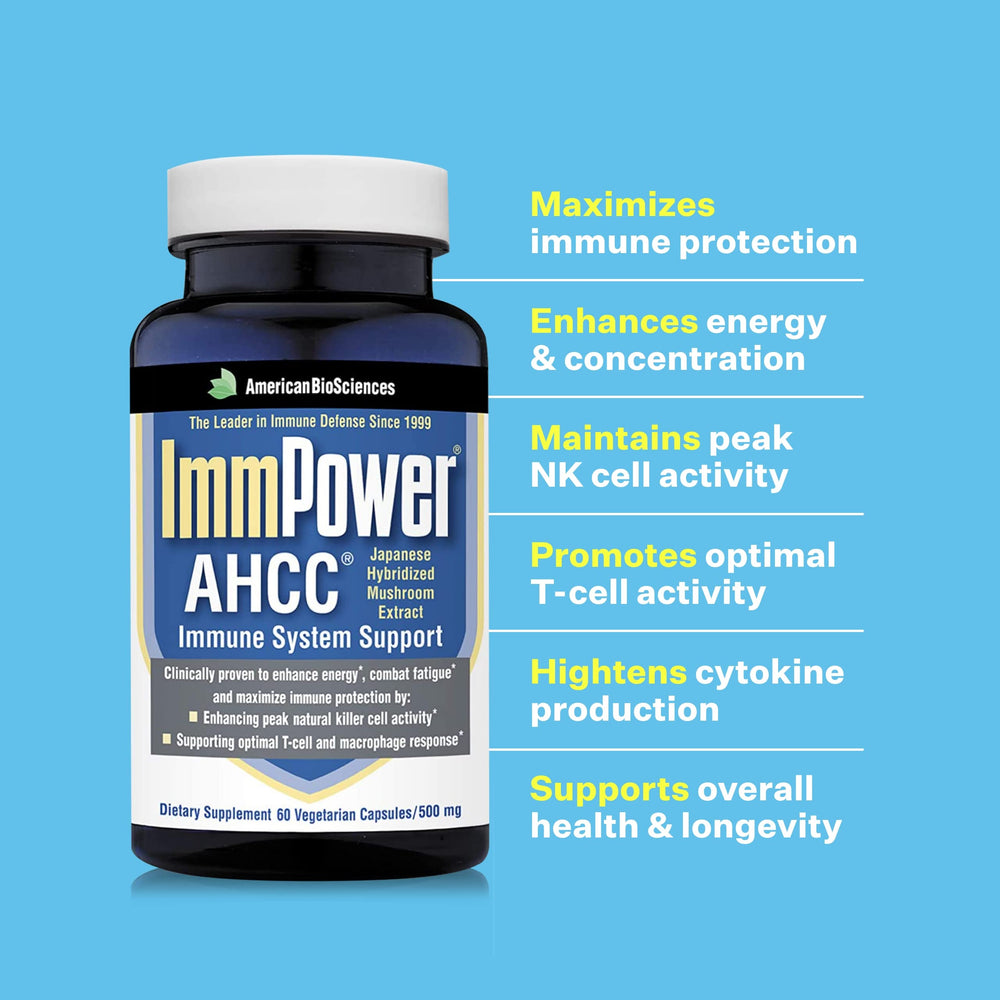 American BioSciences ImmPower capsule close-up shows 500 mg per capsule