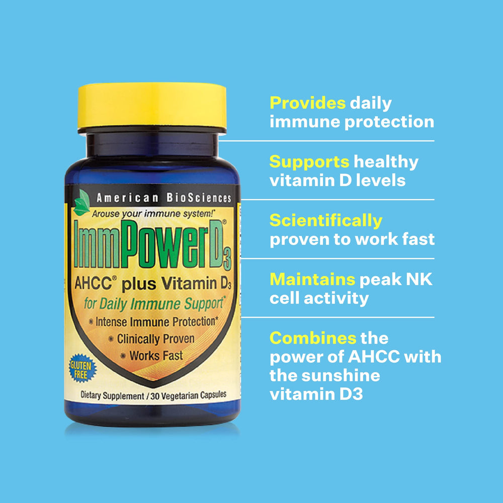 AHCC extract label graphic, natural immune support option.