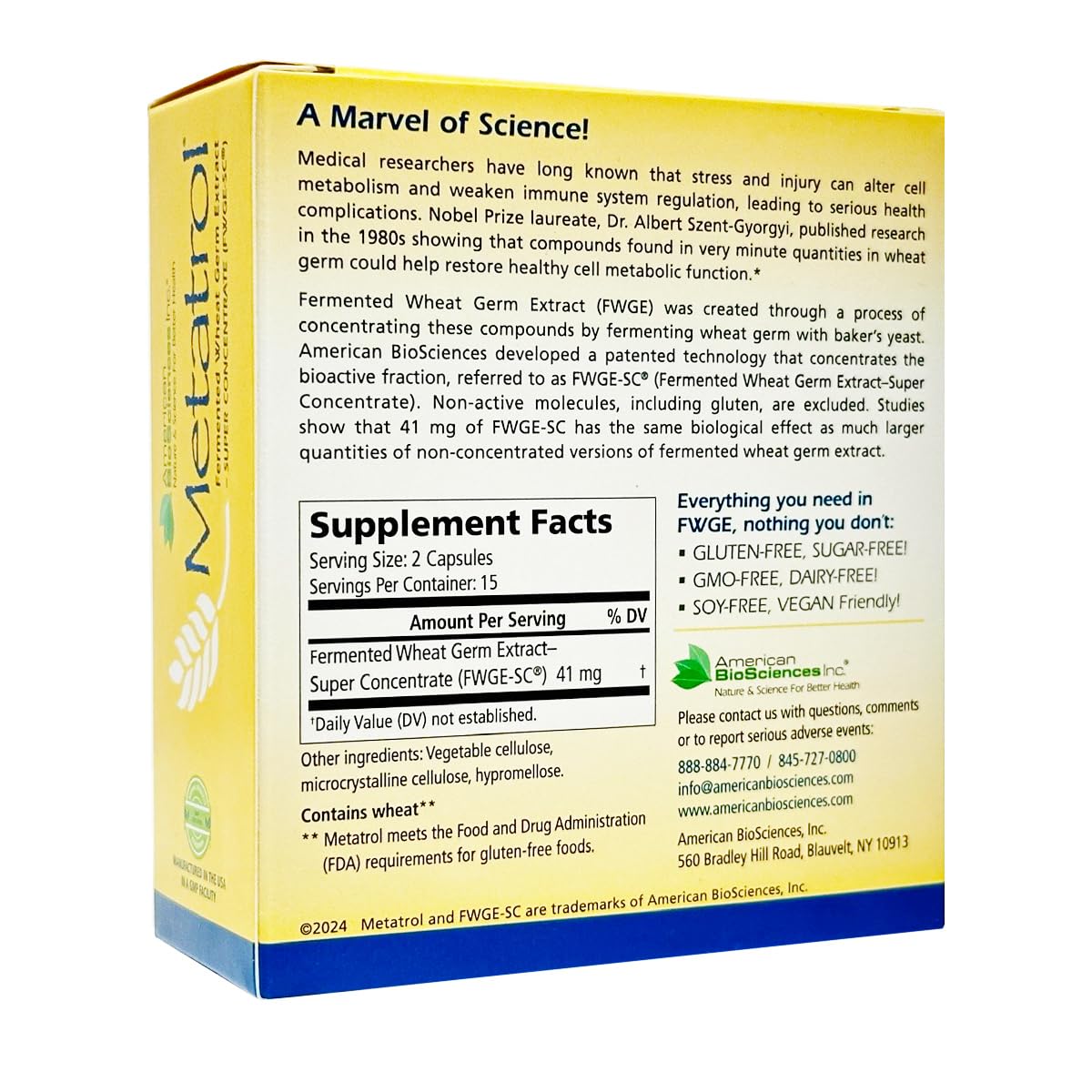 American BioSciences Metatrol capsules offering gluten-free immune nourishment.
