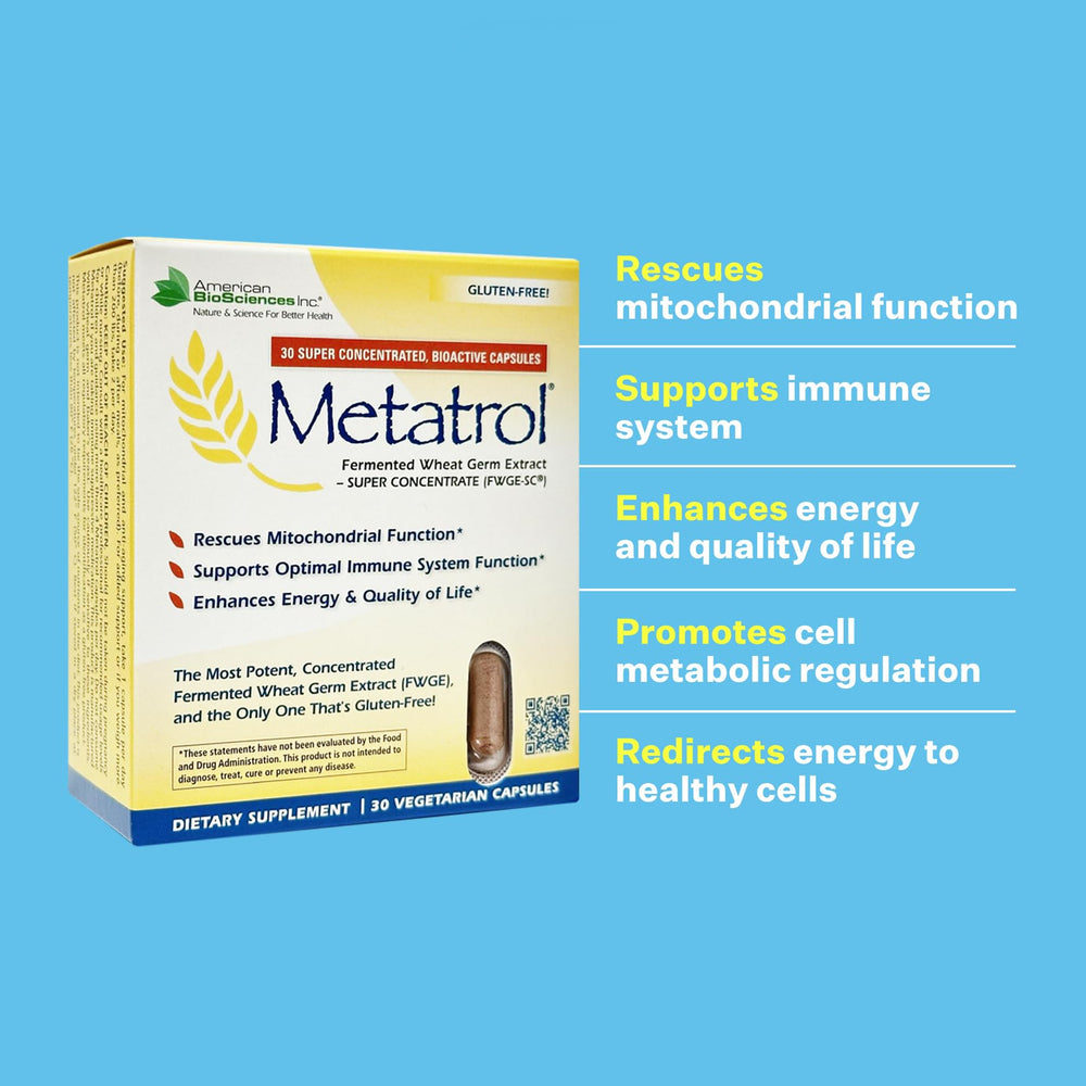 American BioSciences Metatrol gluten-free symbol with health-focused capsule.