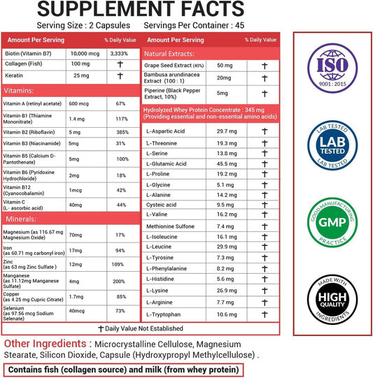 American Choice hair vitamins pour demonstrates easy daily intake for hair support.