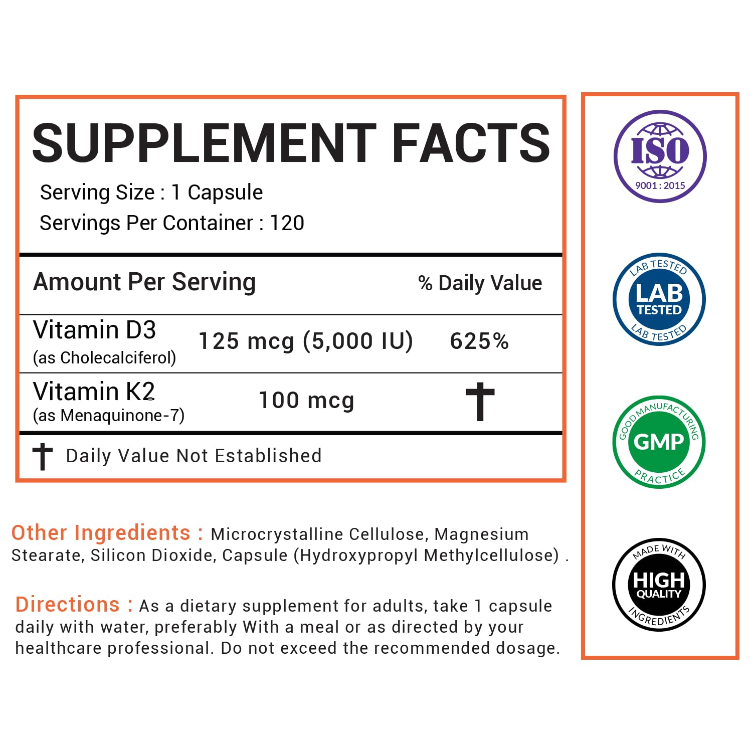 American Choice Vitamin D3 + K2 capsules ready to absorb for bone support.